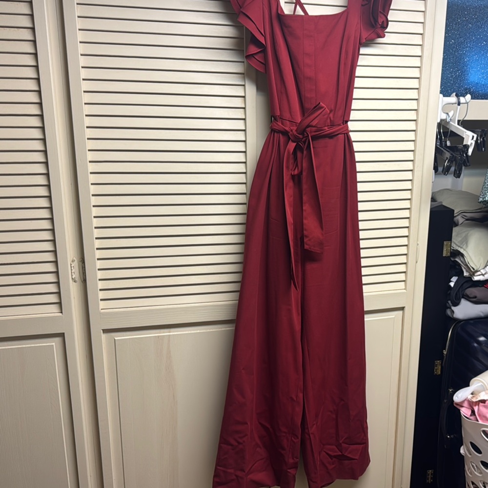 ANTONIO MELANI Red Sleeveless Jumpsuit with Tie Waist
